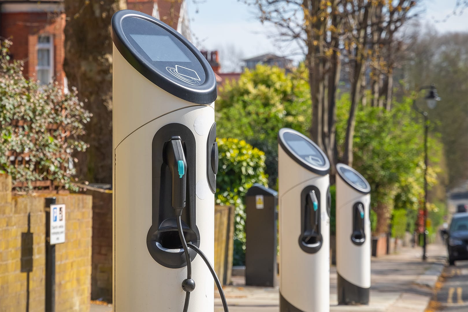 a row of home ev charging points
